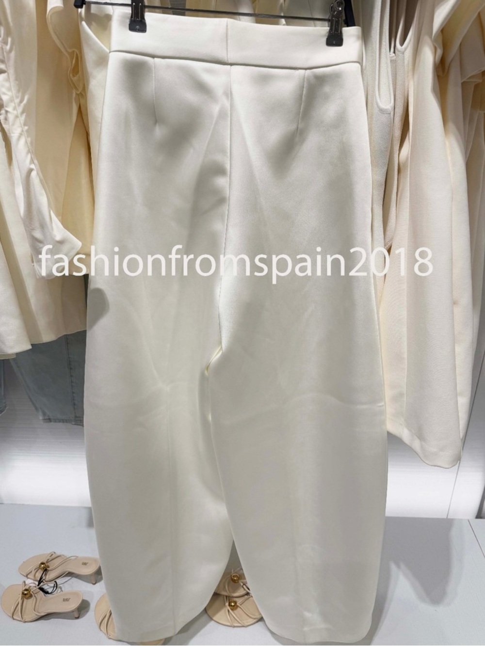 Zara Cream Wide-Leg Satin Trousers - Picture 4 of 8